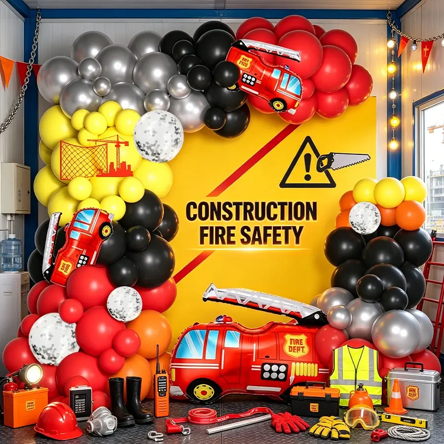 104pcs Fire Truck Balloon Garland, Metal Silver Balloons, Perfect for Traditional Fire Birthday Party Decorations, Balloon Garland Kit