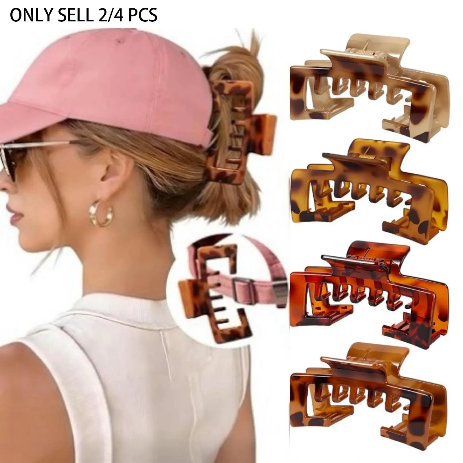 2/4 PCS Hat-Friendly Claw Clips for Baseball Caps, Trucker Hat Hair Clips for Women, Hat Claw Clip for Women, Adjustable Trucker Hat Hair Clips for Thick Thin Hair, Large Hat Claw Clips for Gym Beach Holiday Outing, Claw Clip Pack