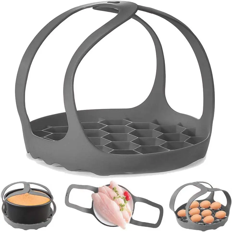 Pressure Cooker Sling, Silicone Bakeware Sling for 6 Qt/8 Qt Instant Pot, Ninja Foodi and Multi-function Cooker Anti-scalding Bakeware Lifter Steamer Rack, BPA-Free Silicone Egg Steamer Rack (Gray)