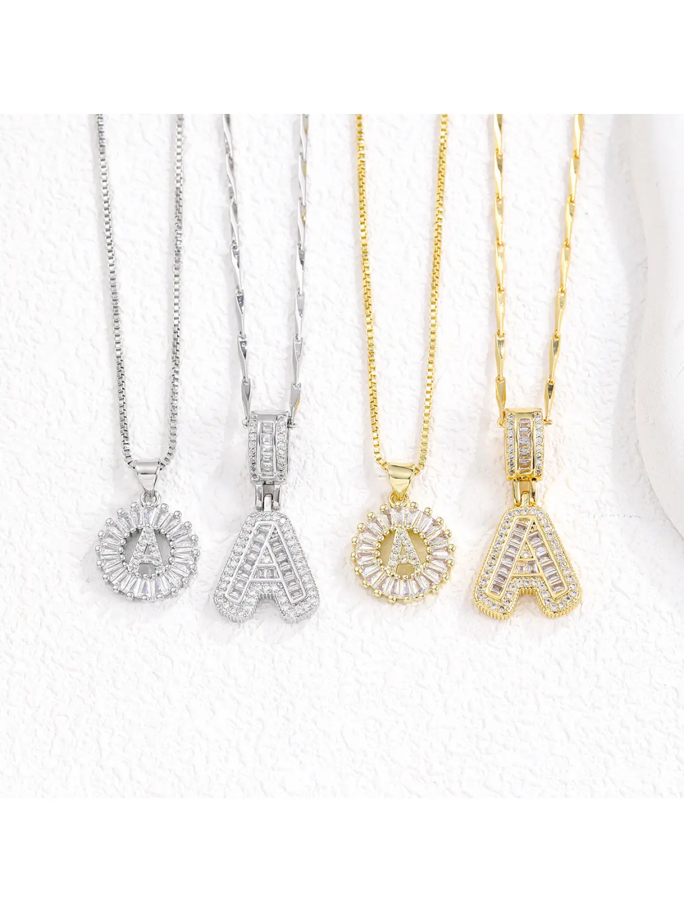 26 Letters Baguette CZ Initial Pendant Necklace, Necklace with Initials, 18K Gold Plated Halo Circle & 3D Iced Out Alphabet Charm Necklace for Women, Luxury Statement Jewelry for Daily Party Birthday Gift
