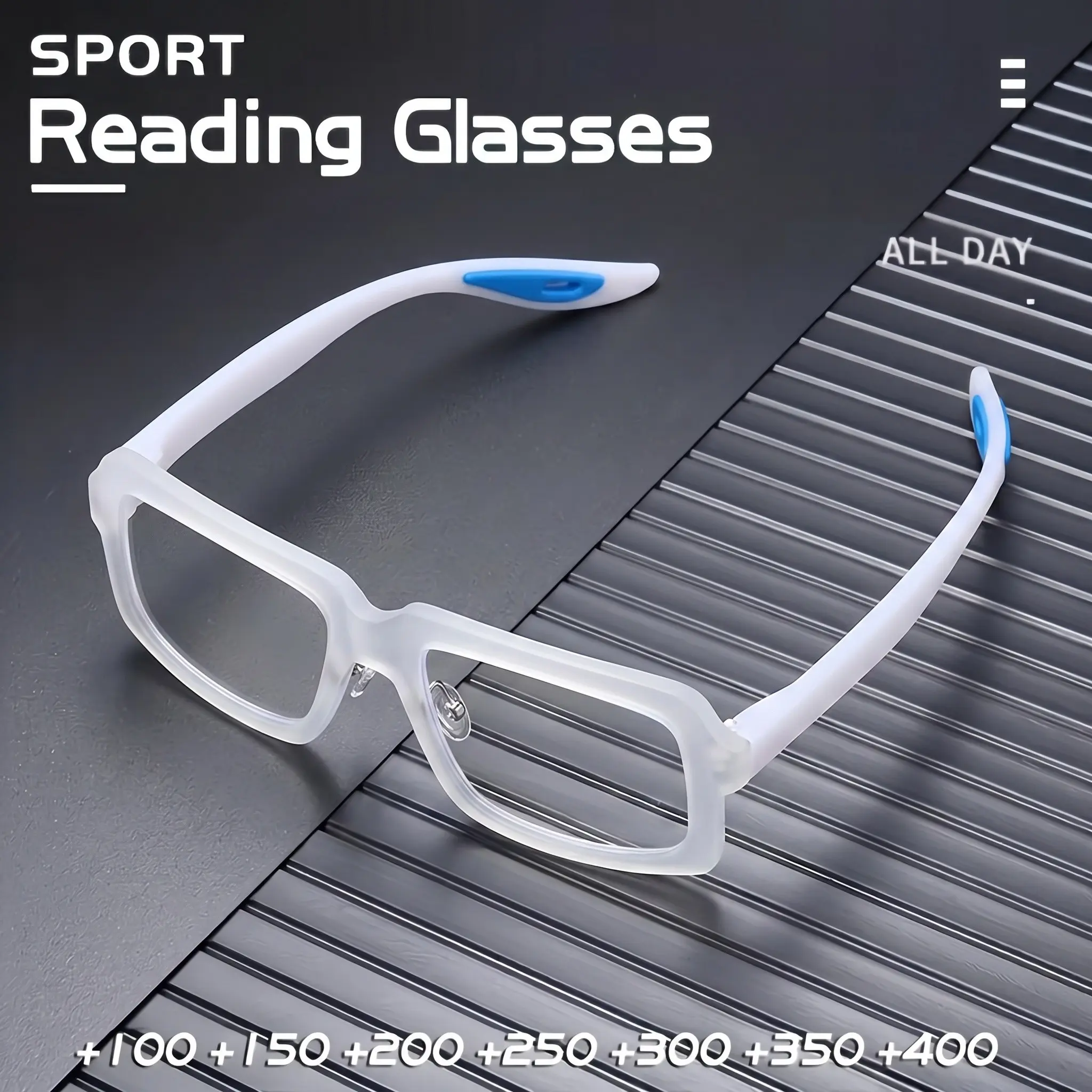 Fashion Sports Reading Glasses, Eyeglasses, Anti-Slip Frame, Blue Light Protection, +1.0-4.0 Prescription, Men's Cycling Driving Eyewear