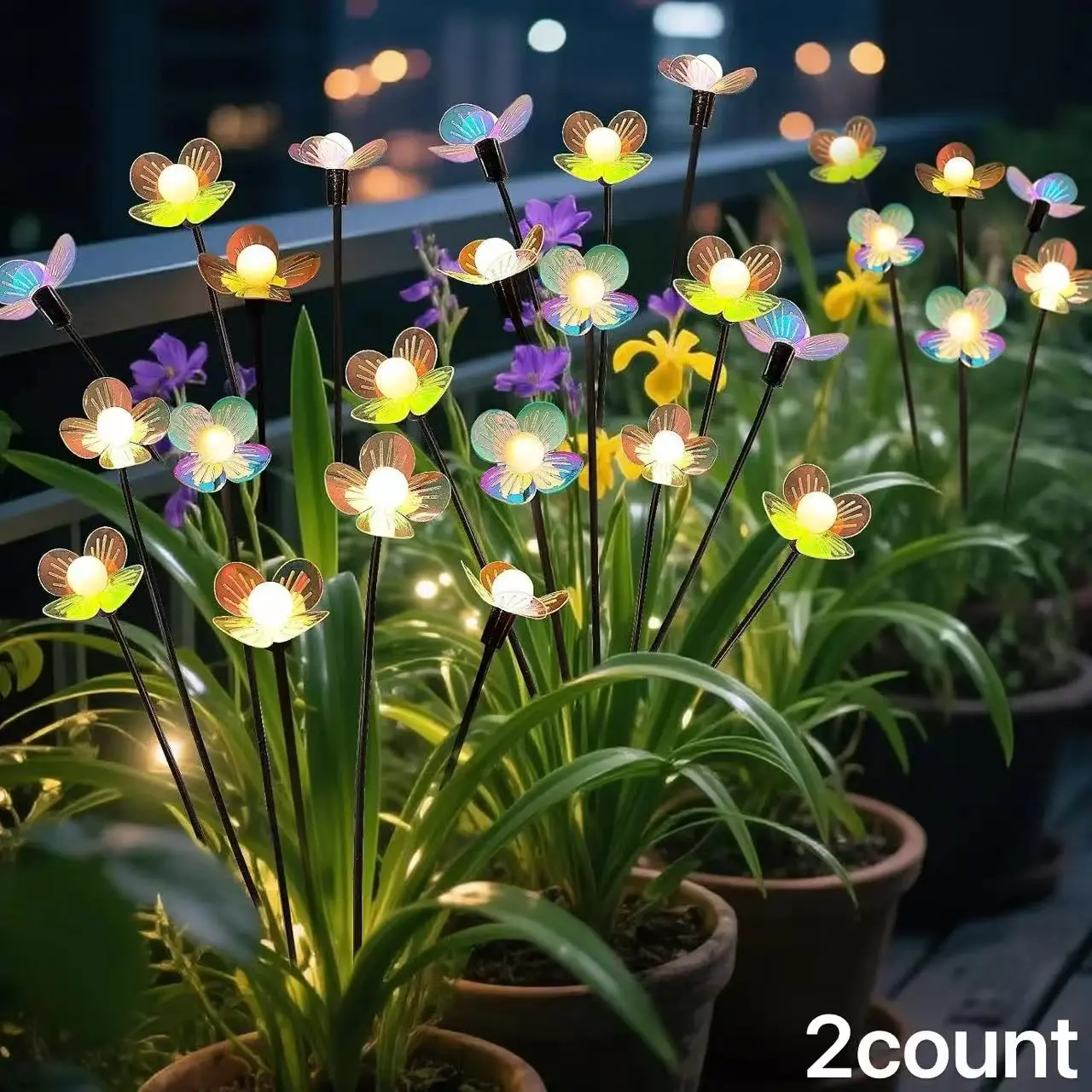 Solar Garden Lights, 2 Pack Solar Swaying Flower Light, Waterproof Firefly Lights Outdoor Fairy Light for Garden Patio Yard Pathway Flower Bed Decoration