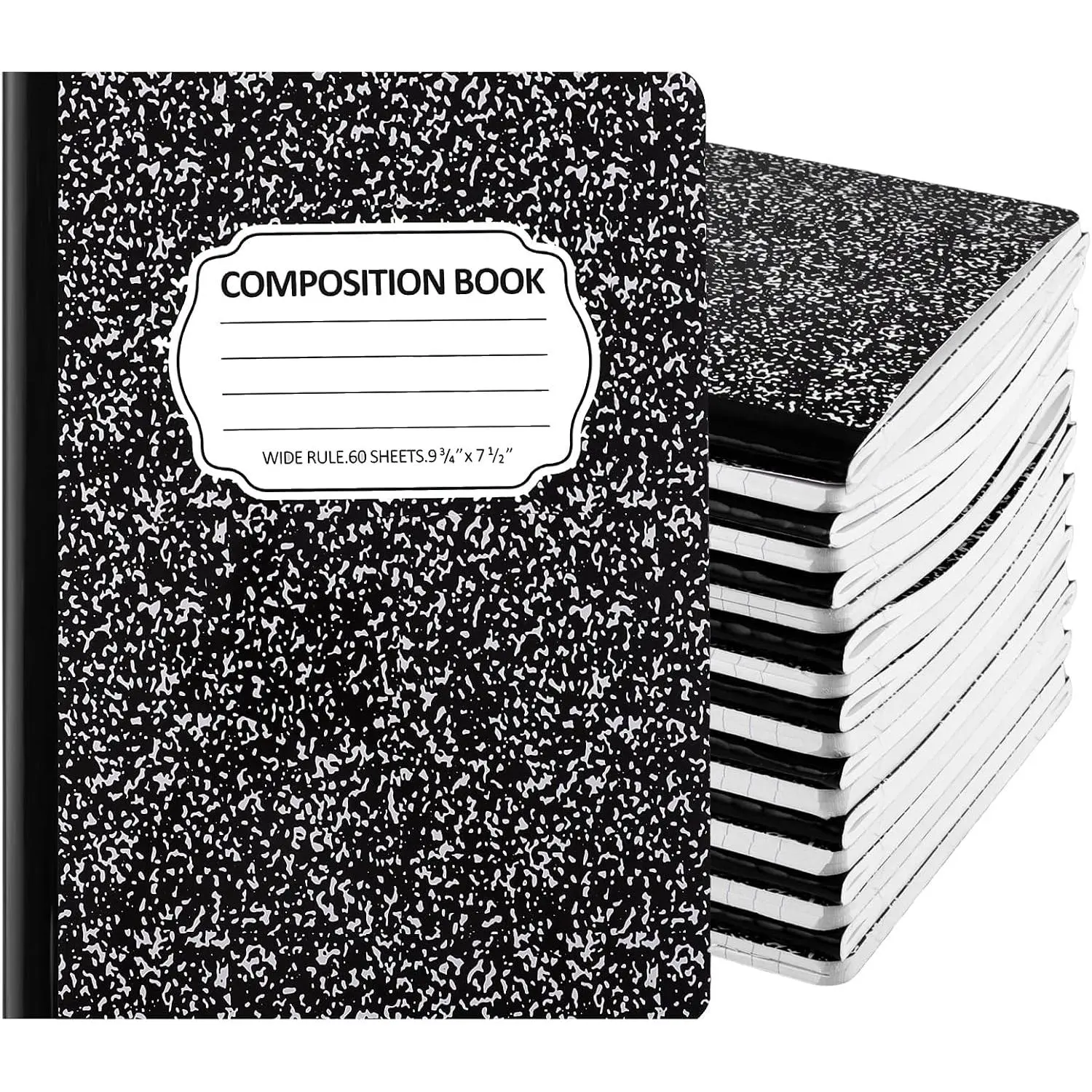 24 count Composition Notebook Bulk for School, Wide Ruled Notebooks | 9-3/4 x 7-1/2", 60 sheets/120 pages, Colorful Marble Notebooks for School Class Notes Homework Office