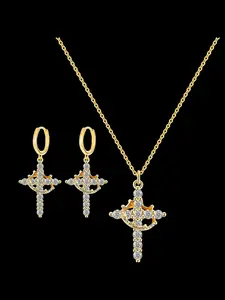 Elegant Cross Crown Jewelry Set for Women, Jesus Cross Christian Necklace, 3-Piece Set, Perfect Gift, Fashion Accessory, Cubic Zirconia Necklace, Chain Necklace Set
