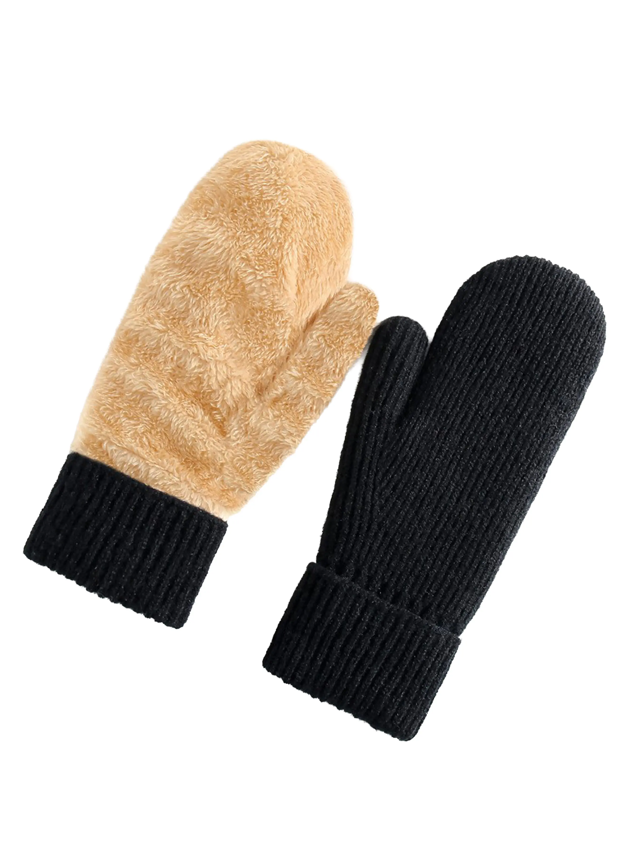 New Cute Fleece Lined Gloves for Women, Fall Winter Warm Outdoor Cycling Mitts, Knitted Fingerless Gloves for Cold Weather