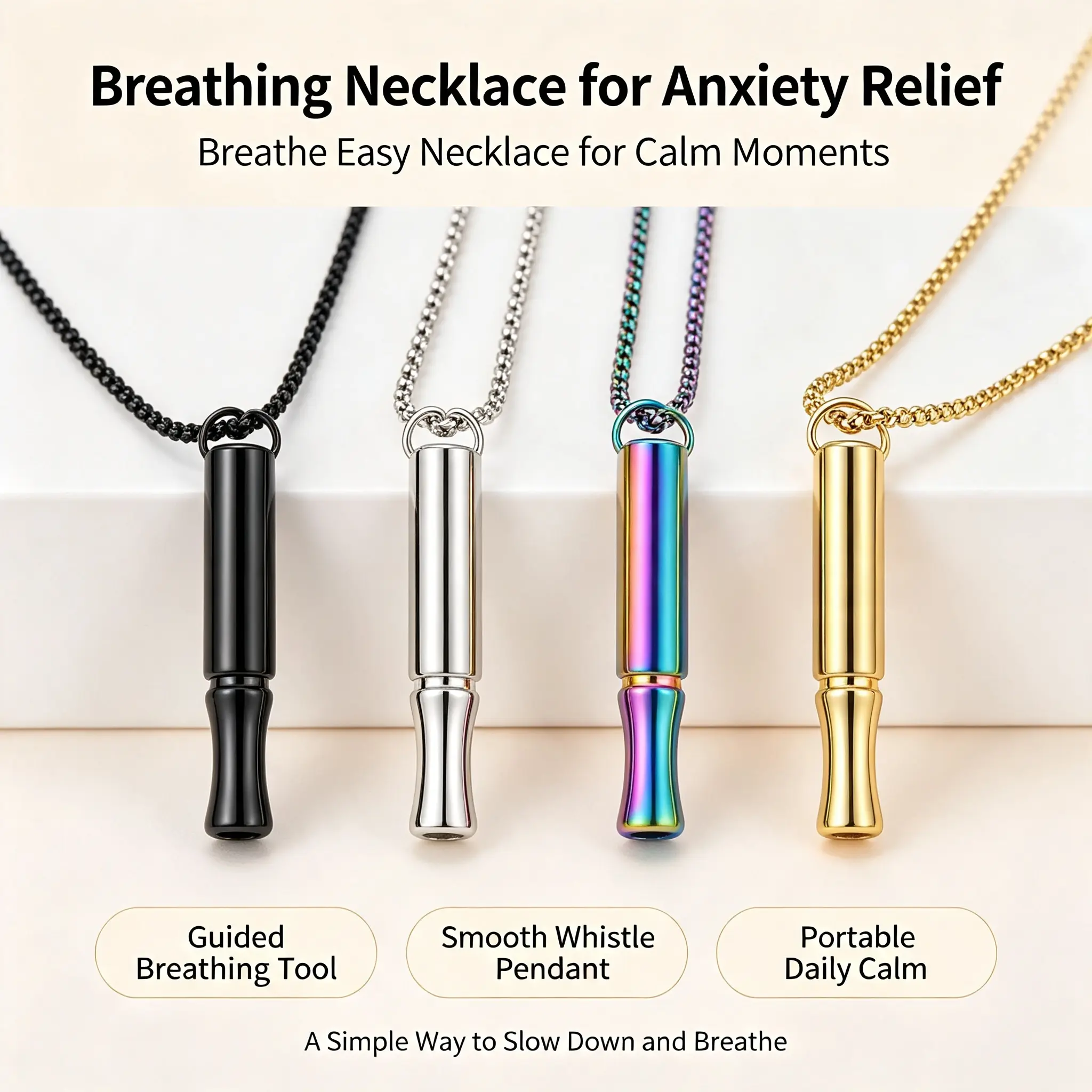 Breathing Necklace Breathe Necklace Anxiety Necklace Mindfulness Jewelry Stress Relief Necklace Calming Necklace Breathlace Pendant Necklaces for Men Women Accessories Gifts