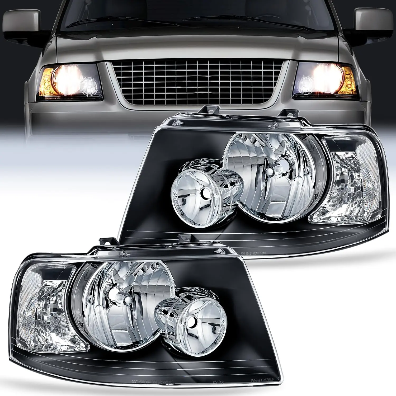 Nilight Headlight Assembly Compatible with 2003 2004 2005 2006 Ford Expedition Headlamps Replacement Black Housing Clear Reflector Lens Driver and Passenger Side