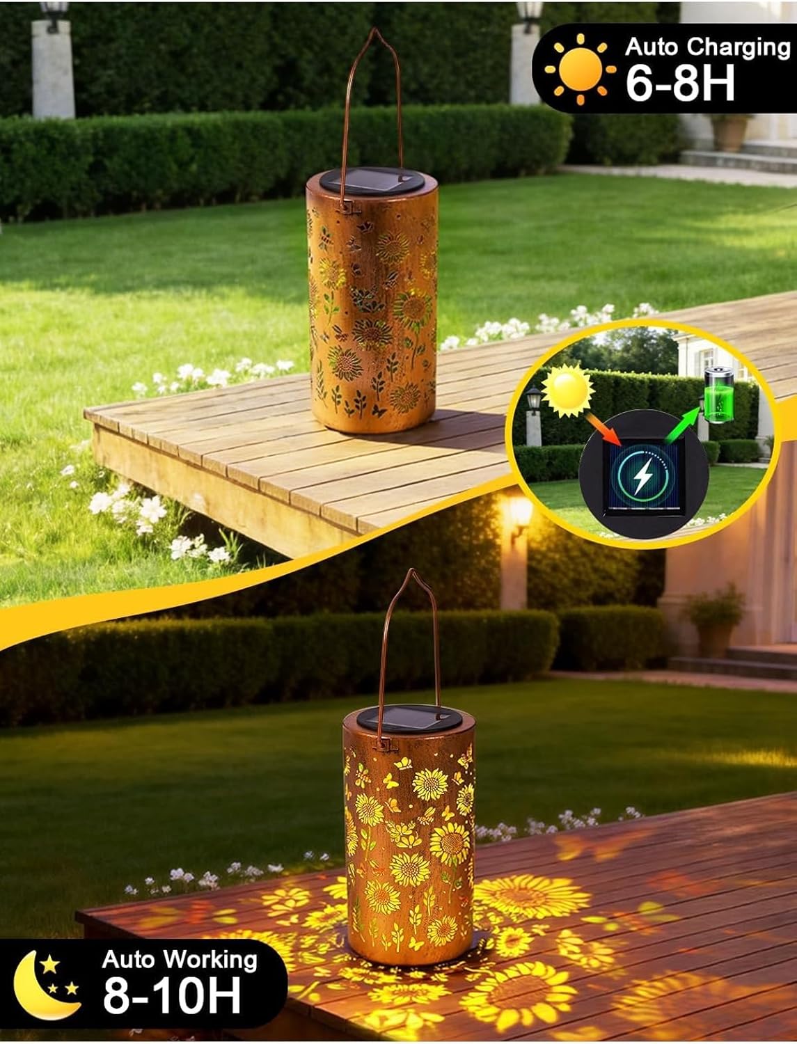 Colorful Solar Lanterns Outdoor Waterproof, Garden Decor Gifts for Women Mom Grandma - LED Colorful Sunflower Solar Powered Lights Metal Hanging Lantern for Outside Garden Patio Yard Lawn Porch Decor