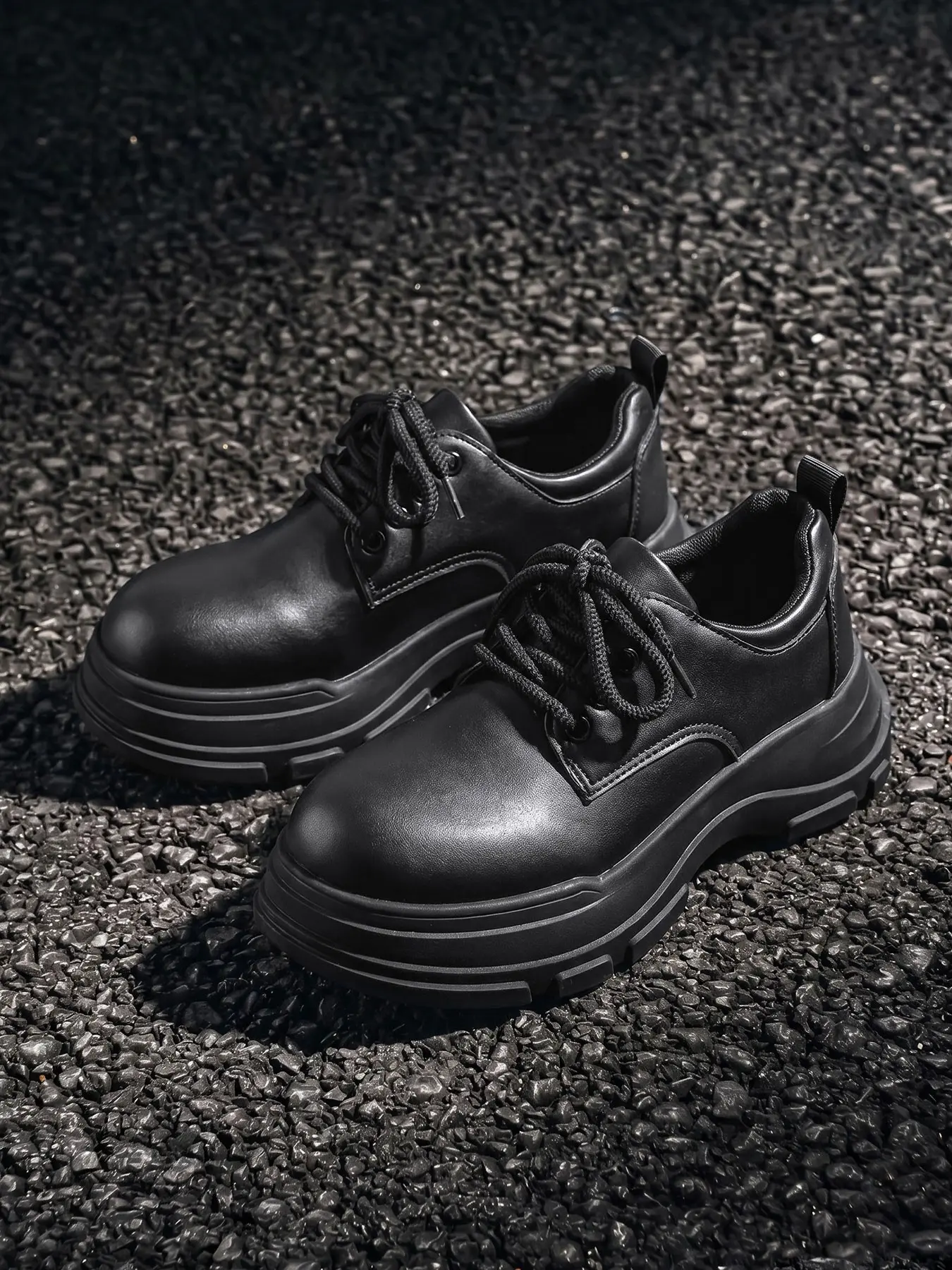 Men's Leather Lace Up Thick Sole Oxford Shoes Non Slip Chunky Platform Sole, Durable Formal Casual Footwear For Office Commuting Daily Business Casual Outdoor Wear All Seasons