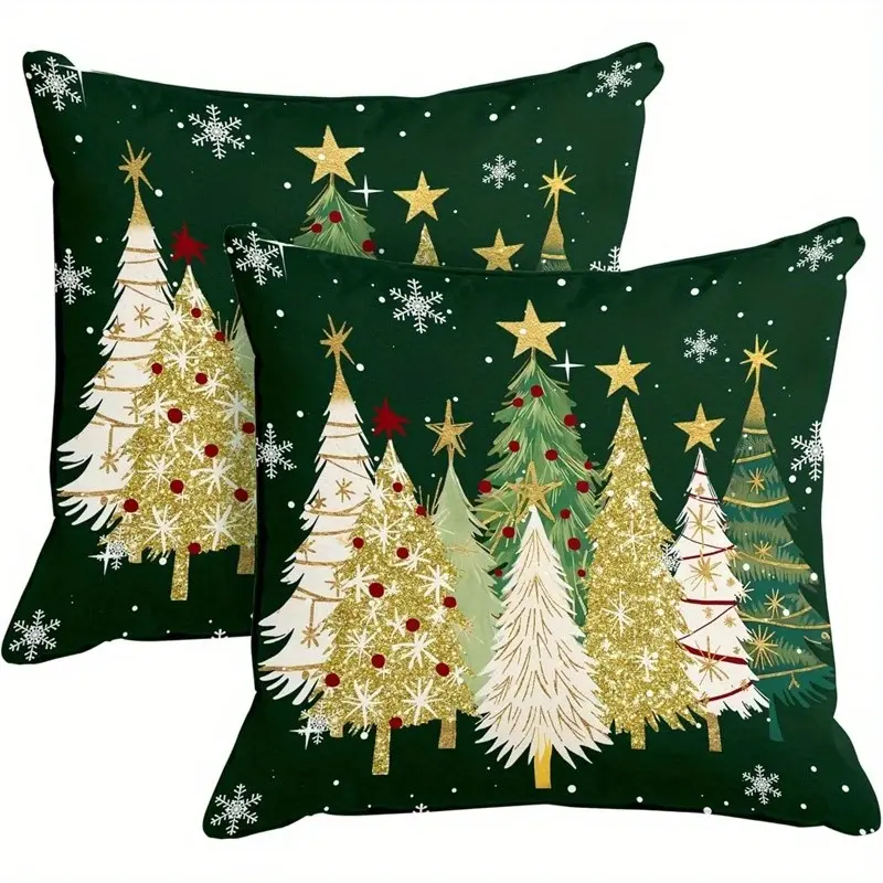 2-Pack Dual-Sided Print Soft Winter Pine Snowflake Square Pillow Covers, Christmas Decor for Home Outdoor Farmhouse Sofa, 20x20 Inches, No Insert Included