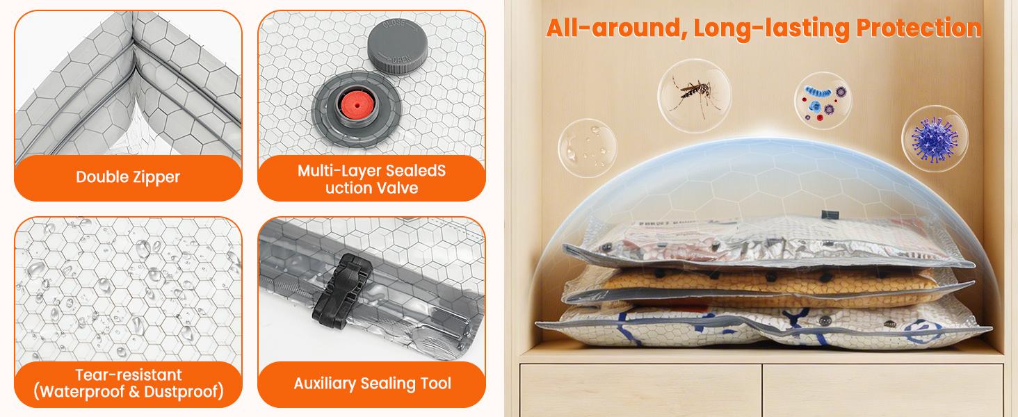 Vacuum Storage Bags for Travel, 15 Pack Vacuum Seal Bags for Clothing With Cordless Electric Pump, Space Saver Bags for Luggage, Clothes, Ideal for Home, Seasonal Storage, and Packing for Travel