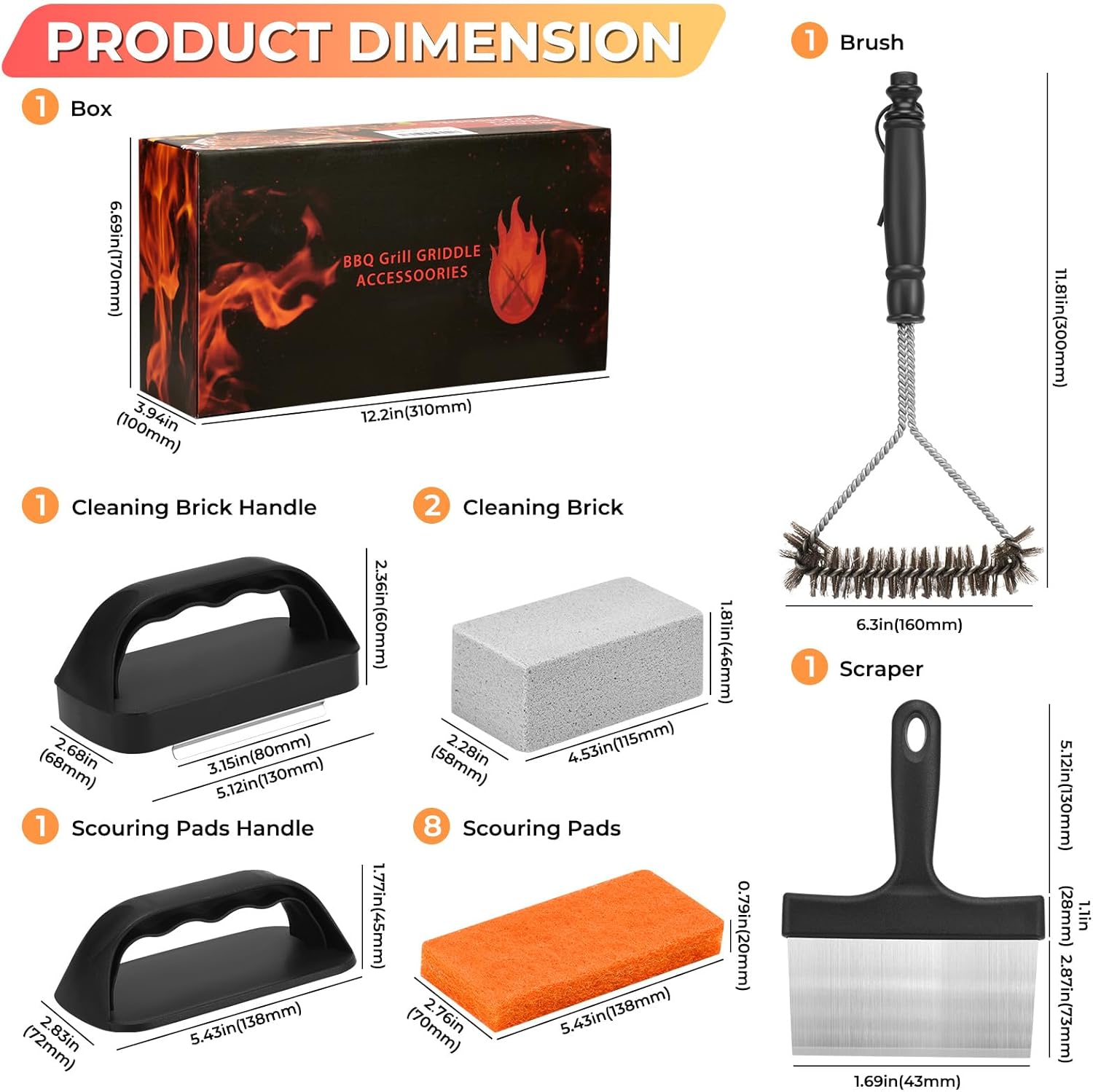 Griddle Cleaning Kit for , Flat Top Grill Accessories Cleaner Tool Set Grill Stone, Griddle Scraper, Scouring Pad and Handles, Multifunctional Griddle Accessories Easy to Remove Stain