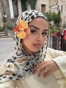 Bohemian Leopard Print Polyester Hijab Scarf, Summer Lightweight Sweat-Wicking Sun Protection Headwrap, Fashionable Casual Elegant Shawl