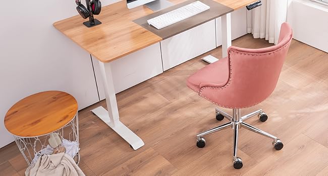 VINGLI Velvet Office Chair - Modern Upholstered Desk Chair with Adjustable Height, Tilting Mechanism, and Rolling Wheels - Pink VINGLI Velvet Office Chair - Modern Upholstered Desk Chair with Adjustable Height, Tilting Mechanism, and Rolling Wheels - Pink