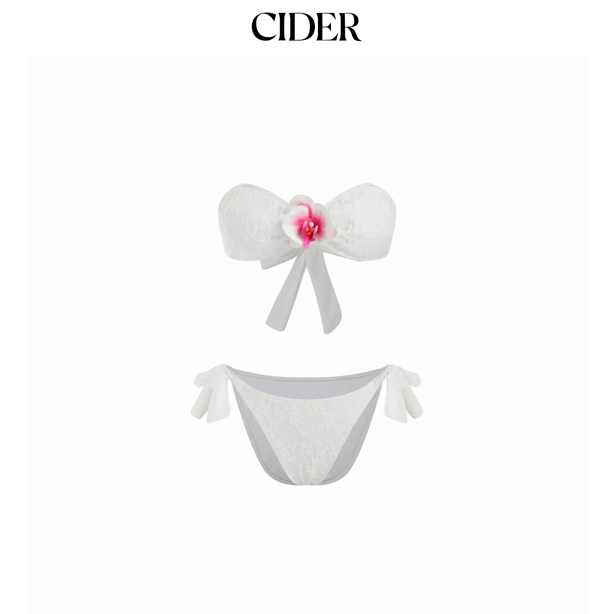 Cider Lace Flower Detail Bandeau & Low Rise Tie Side Bikini Set