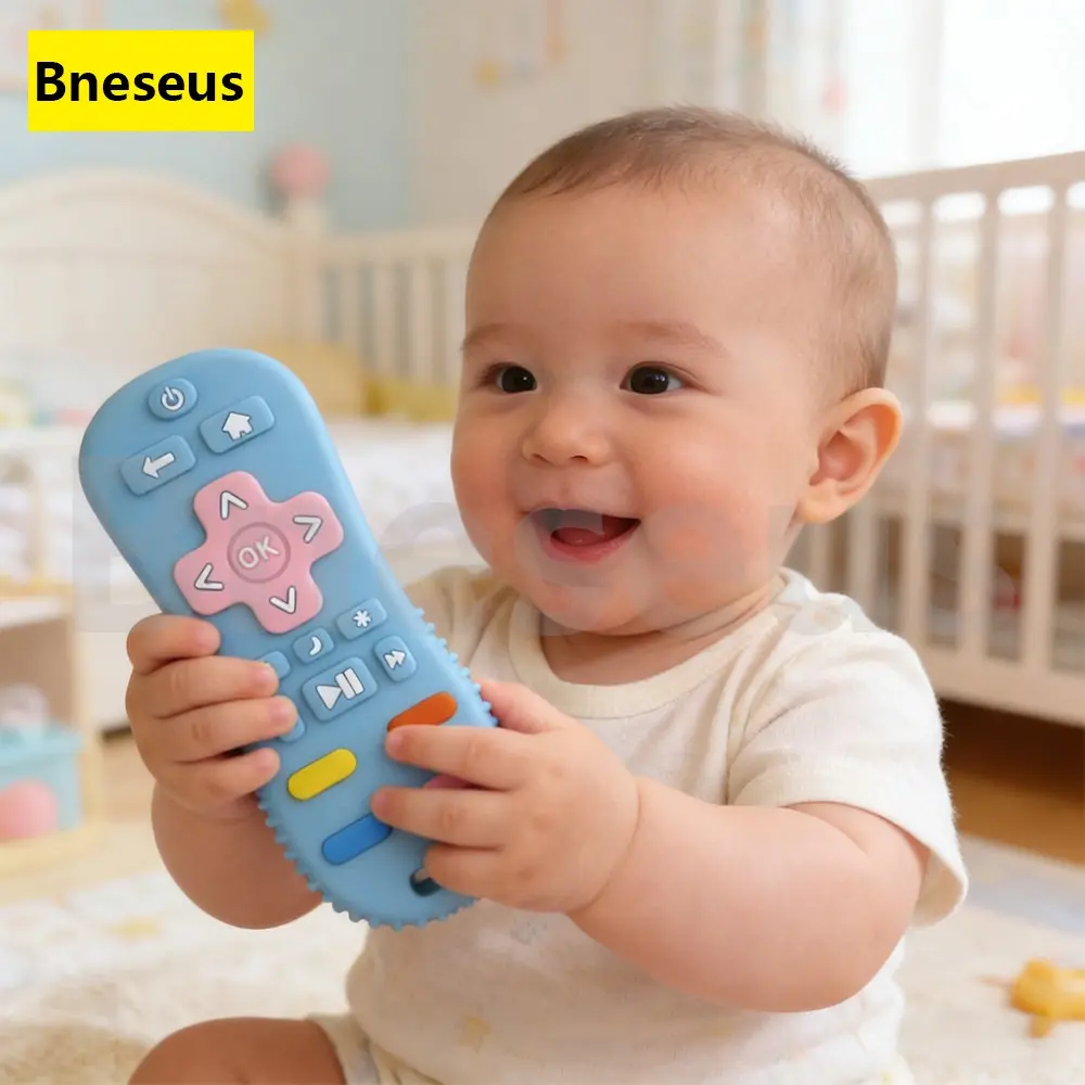 Cartoon Remote Control Shape Baby Teething Toy, Crown Silicone Sensory Soothing Toy, Soft Silicone Newborn Teether, Halloween Gift for Boys Girls