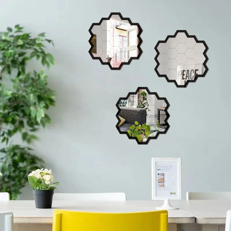 3/pcs Honeycomb Acrylic Wall Mirror - Modern Narrow Wall Decor, Fashion Wall Art for Apartment, Living Room, Bathroom, Bedroom, Corridor, Creative Gift for Home Soft Decoration