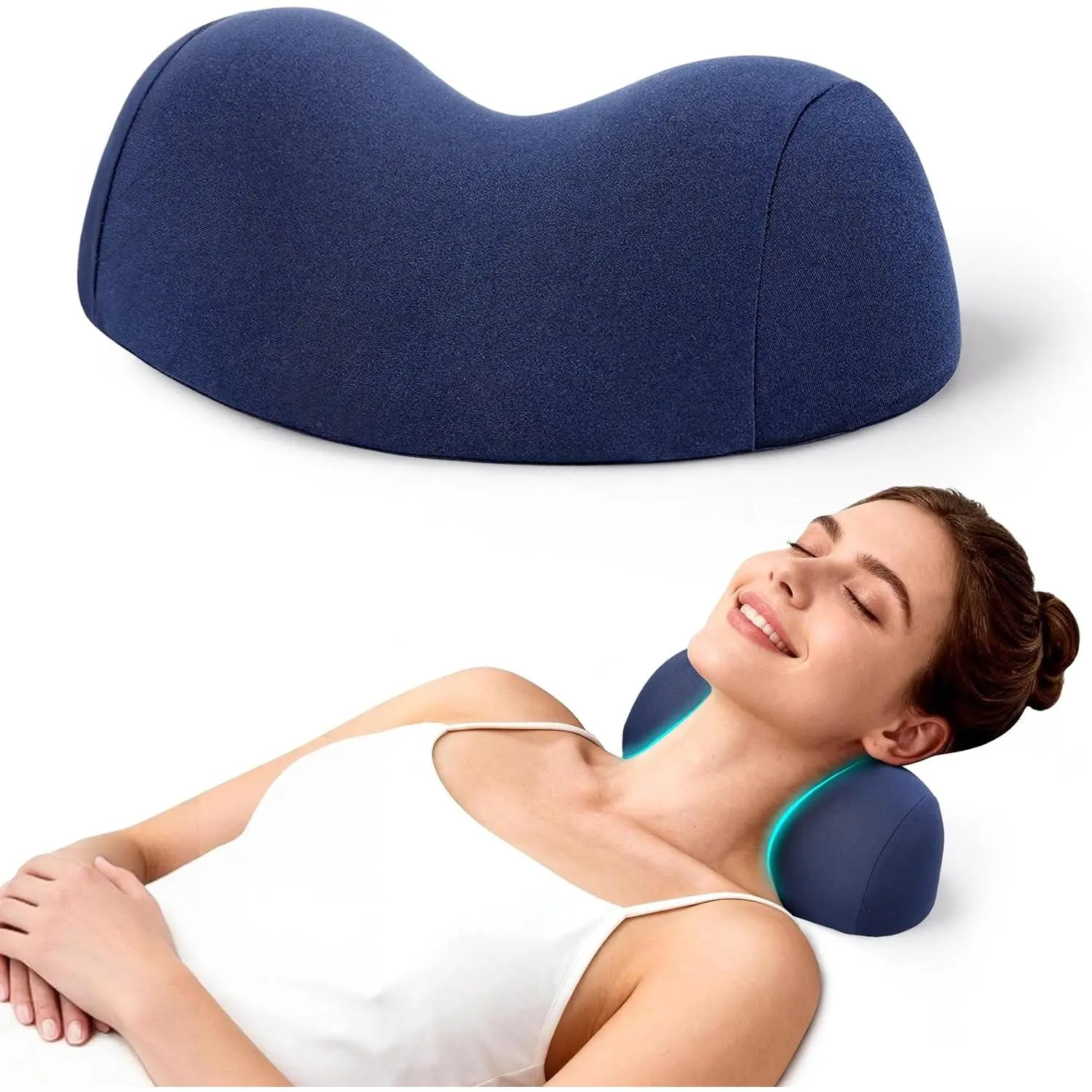 Small Neck Stretcher Pillow for Pain Relief, Soft Cervical Traction Device Neck Mild Pillow Cervical Neck Orthopedic Pillow for Tension Muscle Relax Relief (Dark Blue)