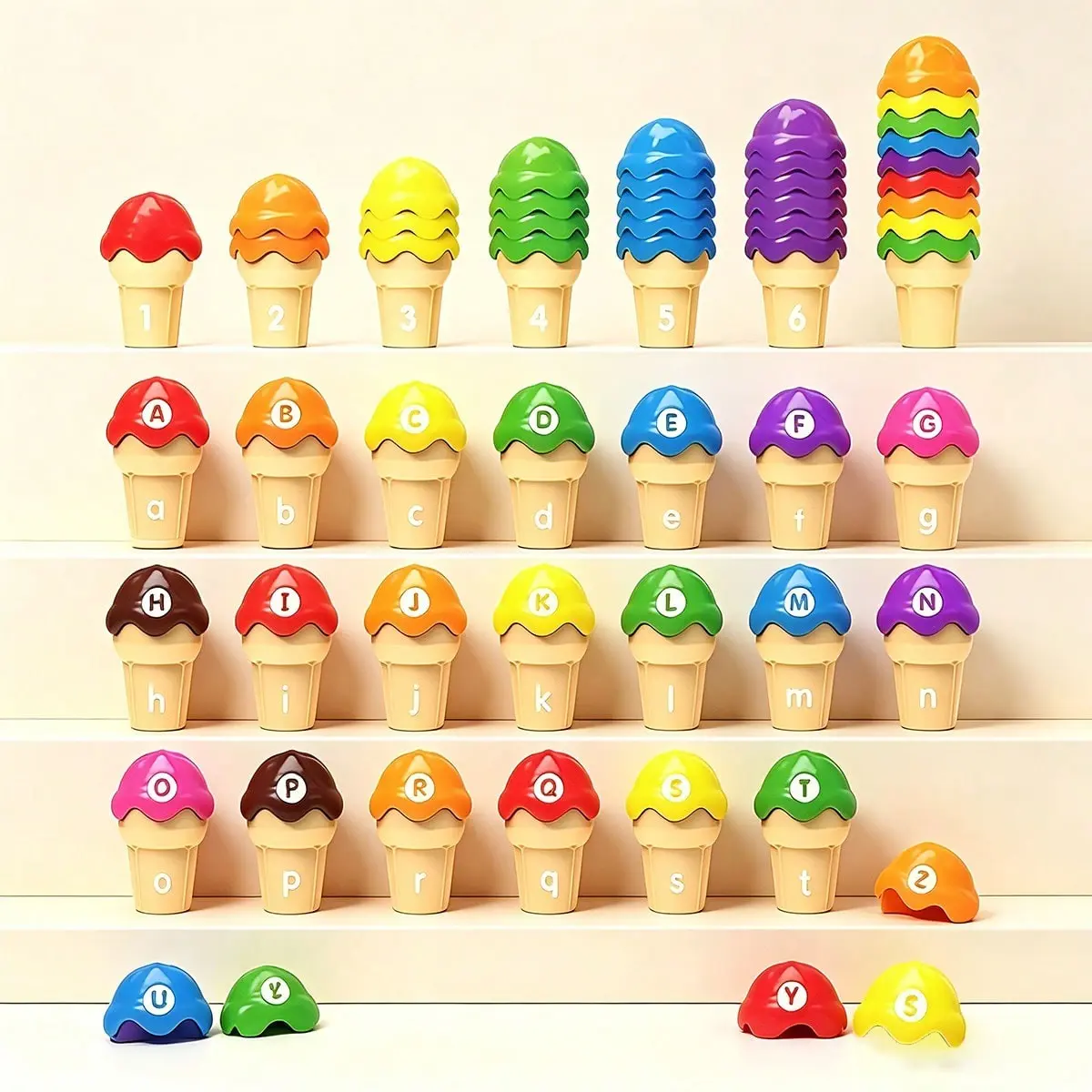 Ice Cream Counting and Color Sorting Stacking Toys for Kids, Safety ABC Learning Tool Toy, Number Math Games Learning Toy Gifts, Preschool Kindergarten Learning Activities Fine Motor Skill Toys, Number Counting Blocks, Finger Counting Blocks