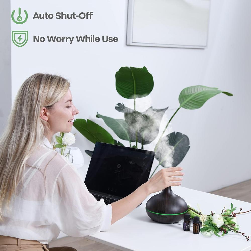 Oil Diffuser, 550ml Aromatherapy Diffuser with 6x10ml Included, 7x2 Colorful LED Night Light, 23dB Quiet BPA-Free Essential Oil Diffusers for Home, 16H Lasting, 4 Timers, Auto Off, Black humidifier air  purifier Lamp Diffuser with Cool Mist