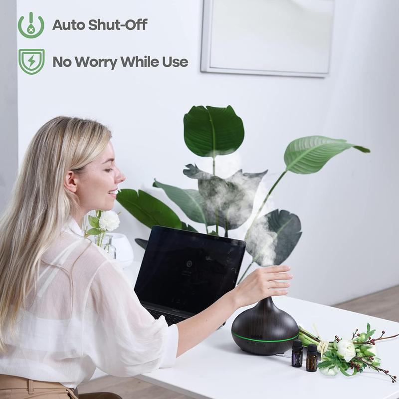 Oil Diffuser, 550ml Aromatherapy Diffuser with 6x10ml Included, 7x2 Colorful LED Night Light, 23dB Quiet BPA-Free Essential Oil Diffusers for Home, 16H Lasting, 4 Timers, Auto Off, Black humidifier air  purifier Lamp Diffuser with Cool Mist