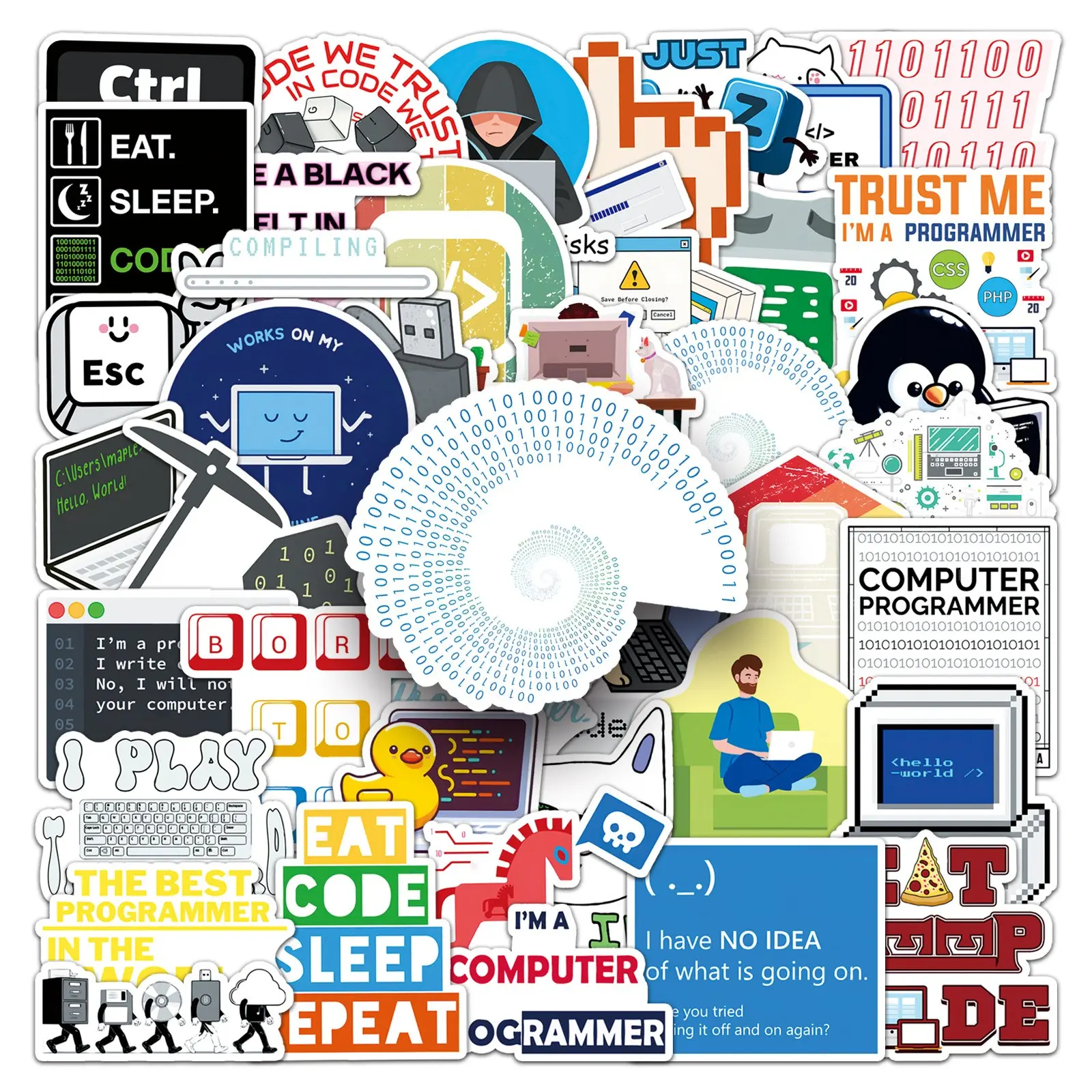 Programming Stickers, 50 Sheets Gift for Developers, Programmers, Hackers, Engineers, Waterproof Vinyl Stickers for Laptops, Water Bottles, Luggage