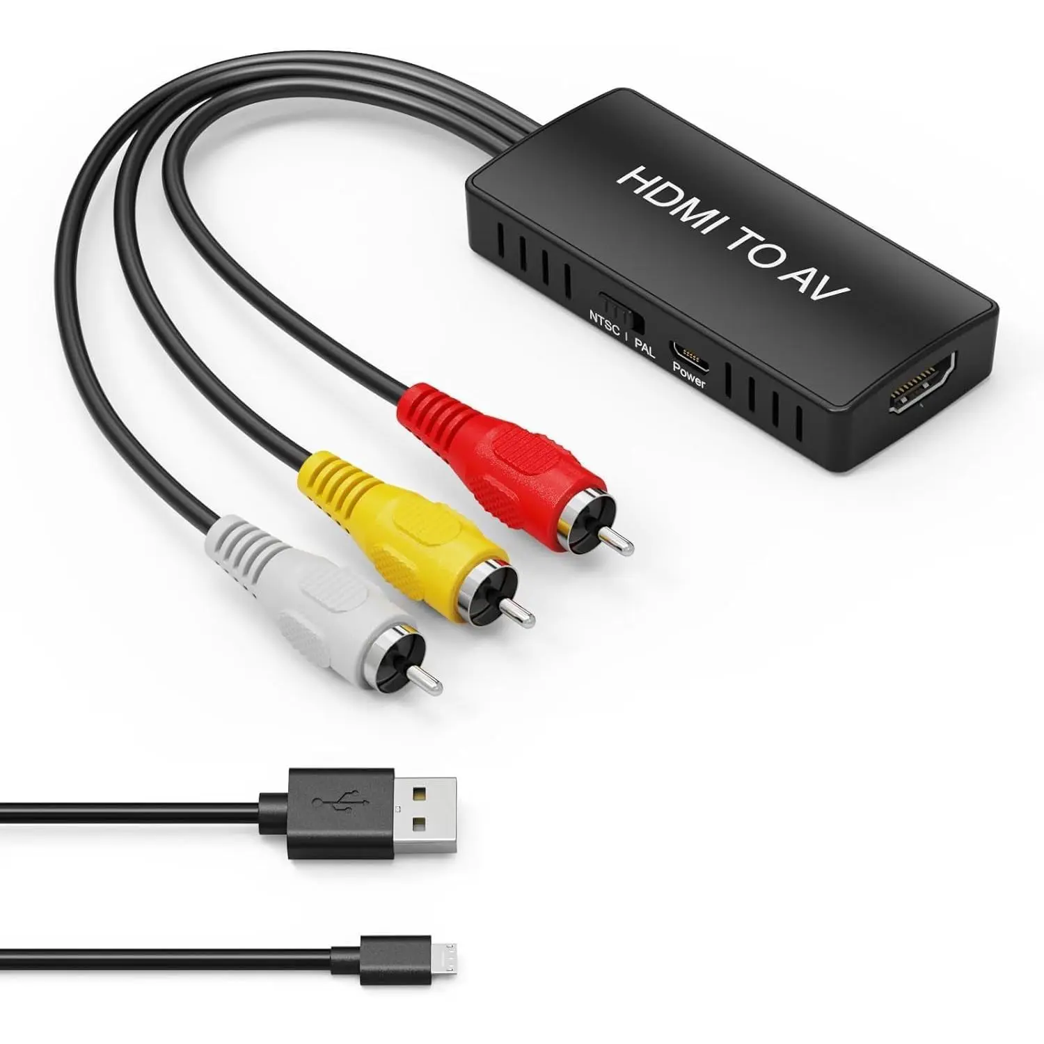 Digitpro-HDMI-RCA Converter - Compact and Portable Plug-and-Play 3RCA CVBS Signal Adapter with RCA Connectors, 5V 1A USB Plug, 480i Support, PAL/NTSC Compatibility for Old TVs, New HDMI Devices, DVD Players, For New Hdmi Devices