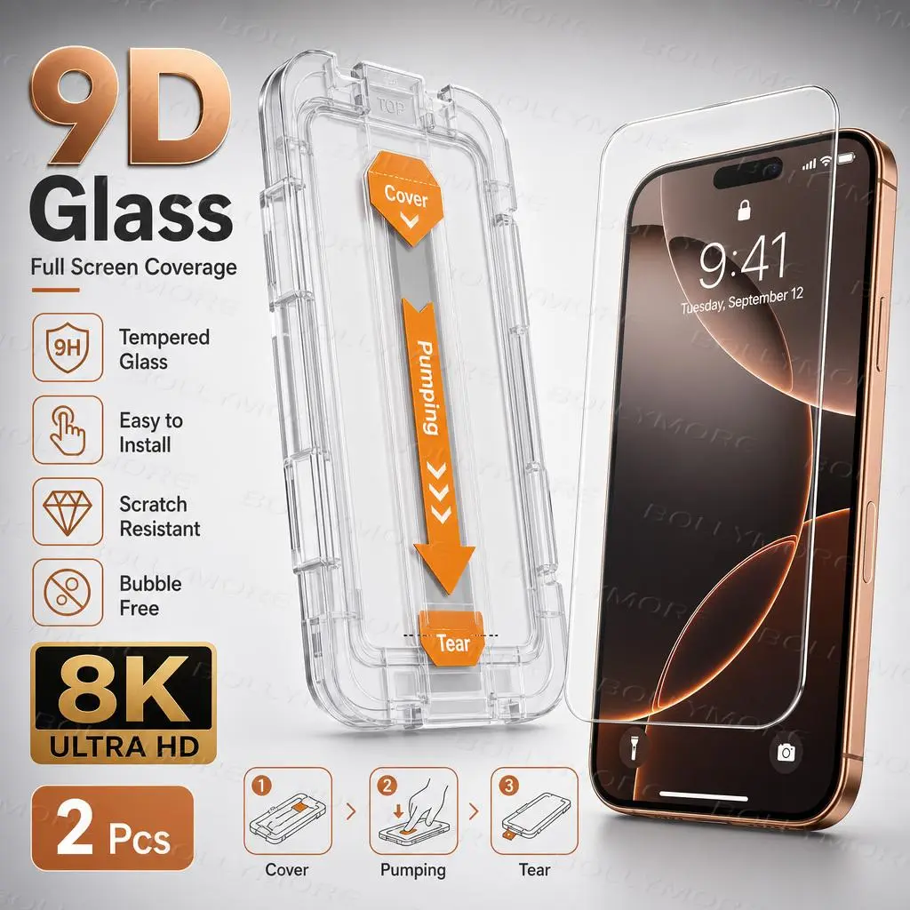2pcs, 9D Full Screen Tempered Glass Screen Protector, Compatible with for Iphone 17 Pro Max/17 Air/16 Pro Max/16E/15/14 Plus/13/12 Mini/11 Pro Max/X/Xs Max/Xr