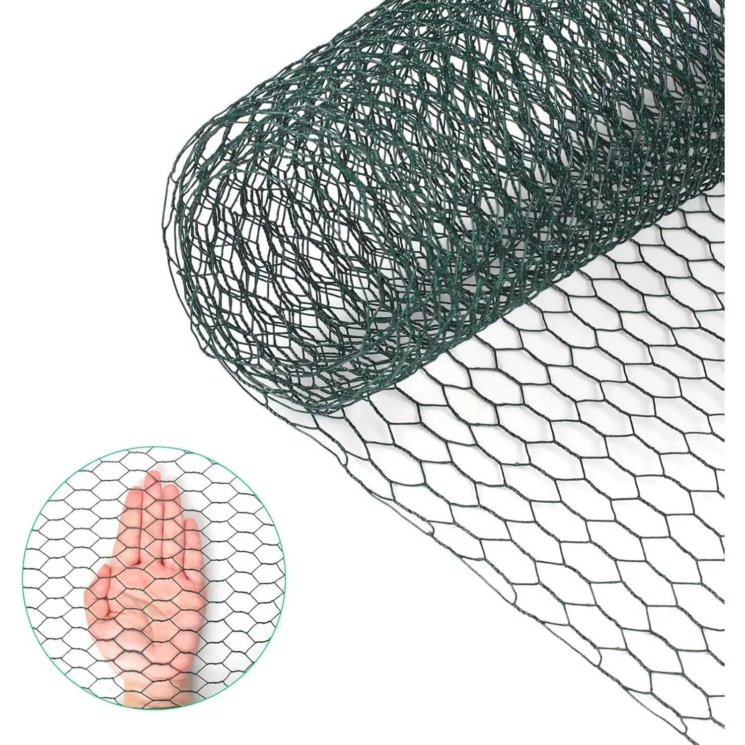 Chicken Wire, 15.7 x 90.5 Inches, Green, Hexagonal Mesh, Galvanized Metal Poultry Wire Netting for Crafts, Poultry, Garden