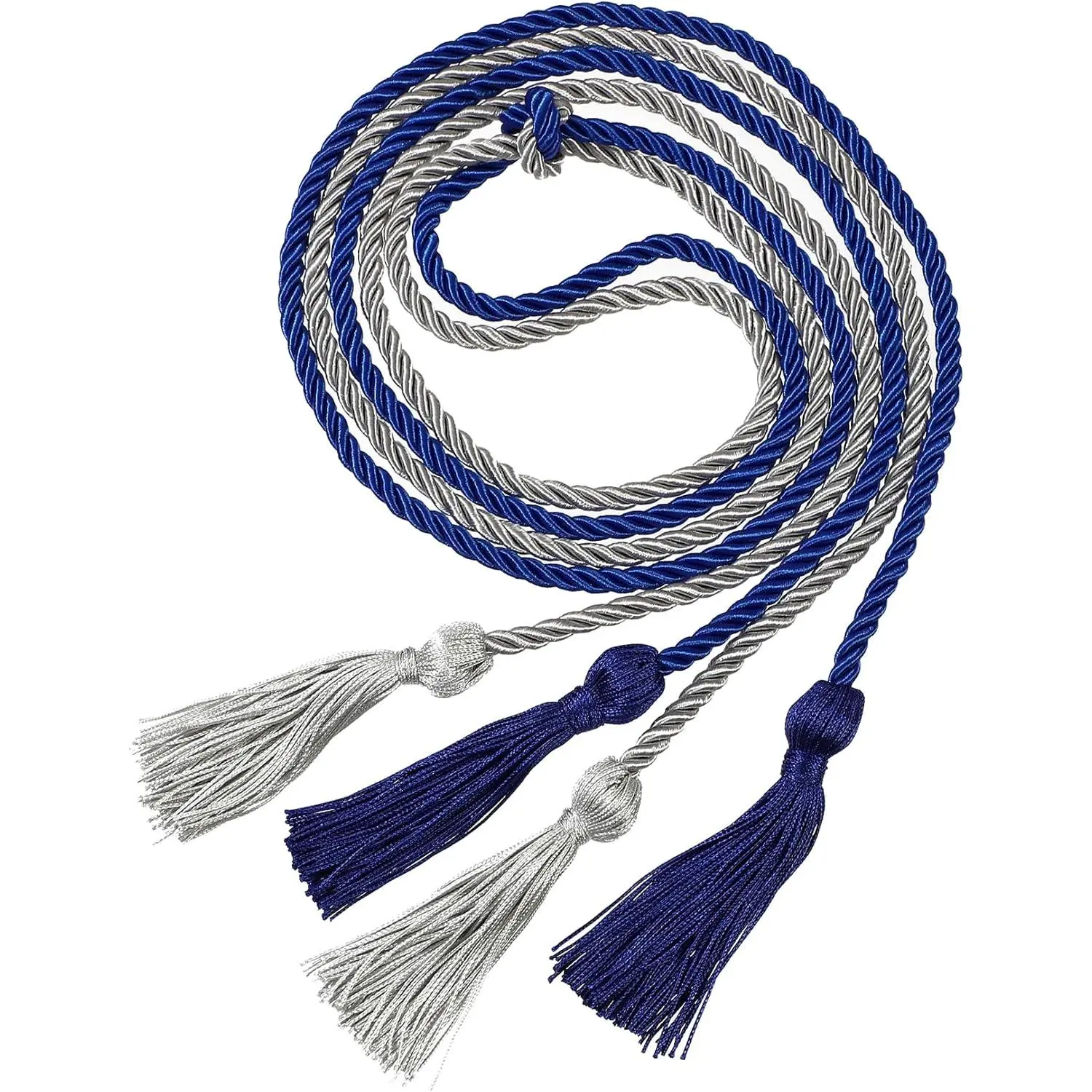 Double Honor Graduation Cords with Tassels Braided Academic Ropes for High School College Ceremony 68 Inch Royal Blue+Grey