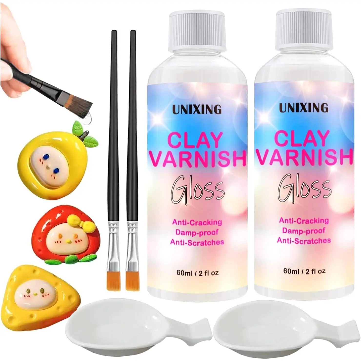 High Gloss Waterproof Scratch Resistant Clay Glaze Varnish Sealant for Air Dry Clay Polymer Clay Pottery Sculpture (60ML X 2Pack)