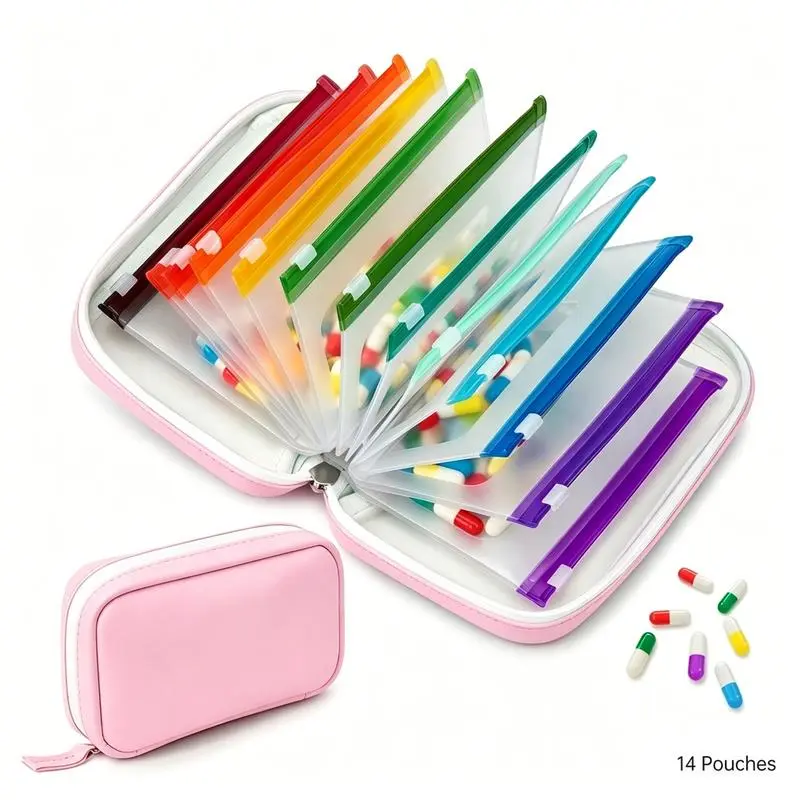 14/7 Pcs A8 Zipper Pill Bag Set, Leakproof Reusable Color Coded Medicine Pouches. Compact Travel Medication Storage Kit, Portable Household Organizer For Pills, Vitamins And Supplements, Ideal For Daily Use And On-The-Go.