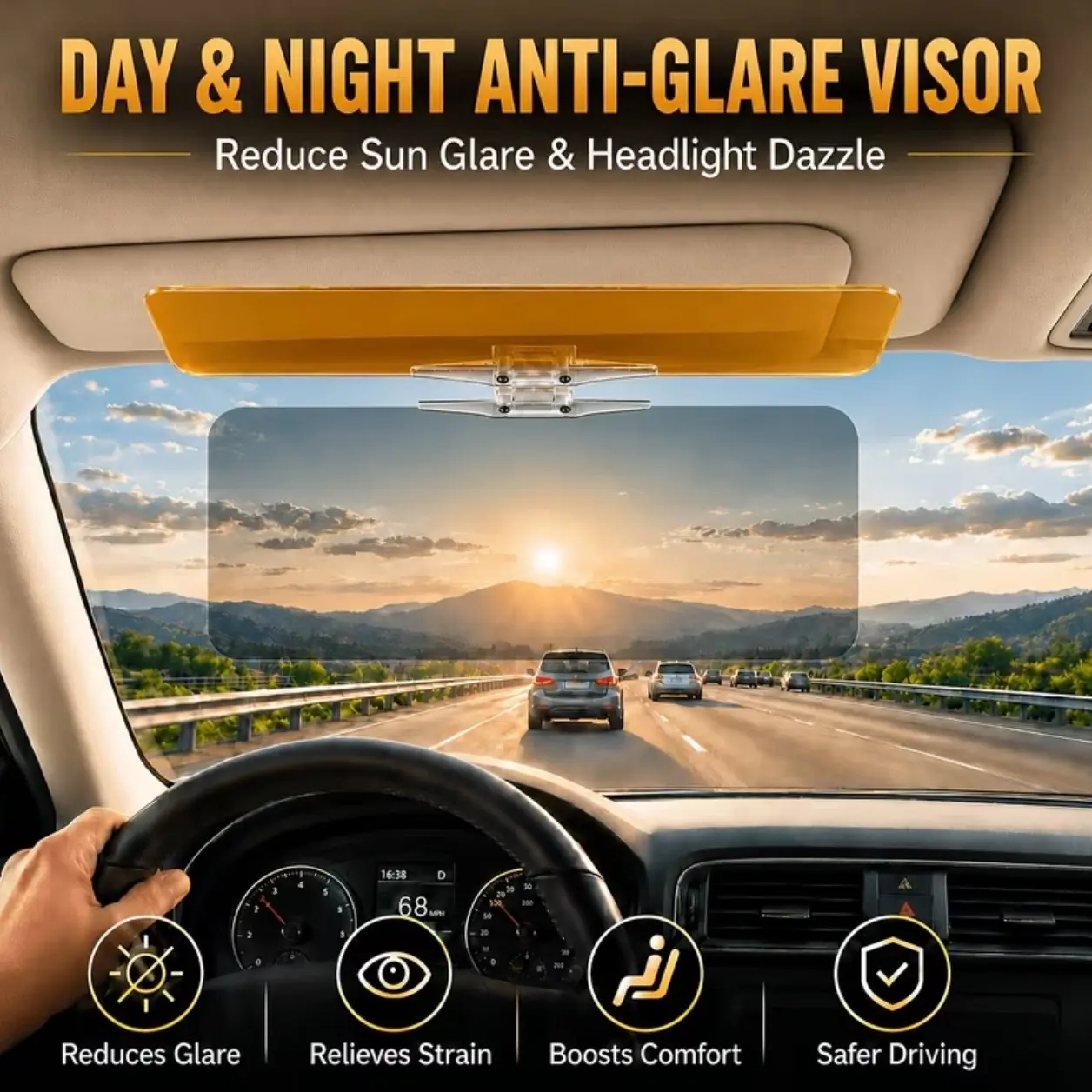 Car Sunshade Extender, 2-In-1 Design for Day and Night Use, Anti-Glare, UV Protection, Retractable Sunshade, Windshield Shade Cover, Windshield Sun Shade Hdautomobile
