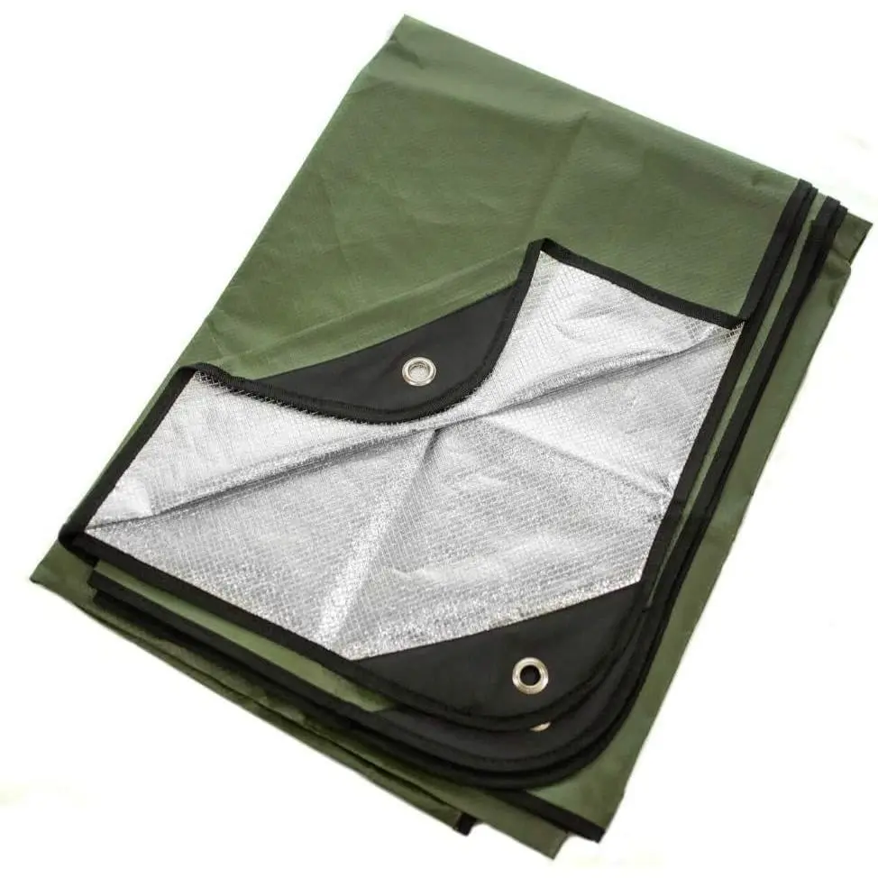 Insulated Tarp, Reusable Heavy Duty Thermal Survival Blanket – 60x82in, Reflects 90% Body Heat, Waterproof, Windproof, 3-Layer Design, Reinforced Grommets, Olive Green | Reflective Mylar for Backpacking & Emergency Kits