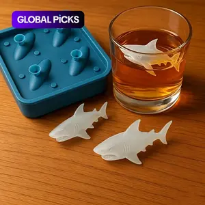 Shark Silicone Mold Set, Non-Stick Tray with 4 Cavities, Easy Release, Dishwasher Safe, Reusable Kitchen Party Decor, Shark Theme Dessert Molds, Ice Cube Mold, Ice Ball Molds, Ice Ball Maker