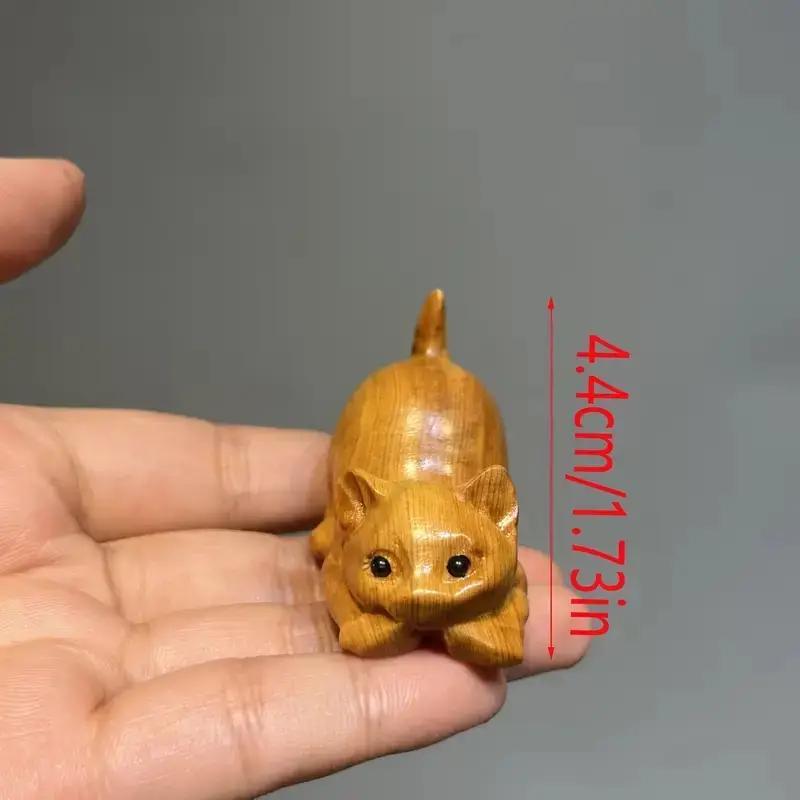 Cute Lazy Cat Design Wooden Ornament, 1 Count Hand Carved Desktop Decoration, Desktop Statue, Creative Home Decor for Living Room Bedroom Office, Cute Collectible Figurines