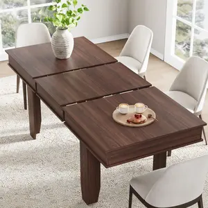 Butterfly Leaf Expandable Dining Table, 63" to 86.6" Size Adjustable, Stain & Scratch Resistant Surface, Extra-Wide V-Shaped Legs with Non-Slip Pads, Easy Assembly Dinner Table