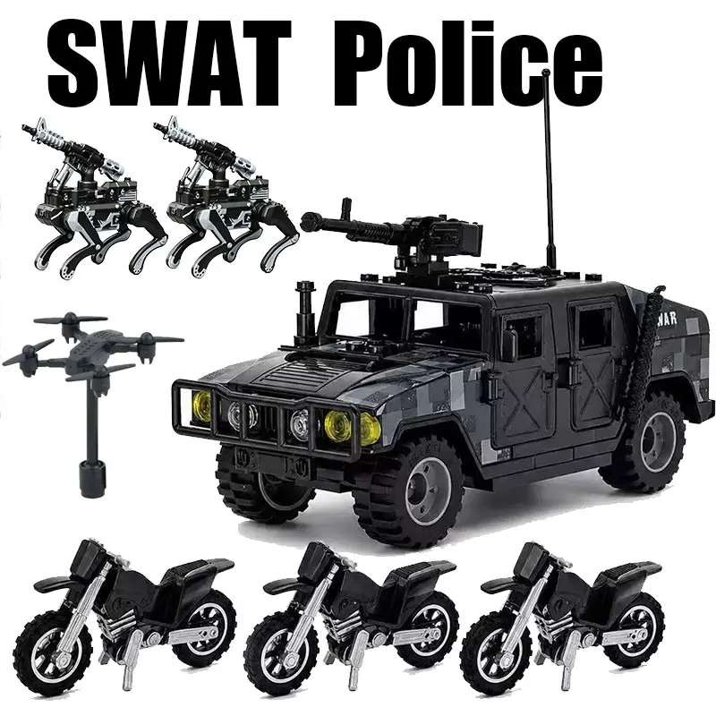 Panther Desert Police Humvee Stem Educational Toy, Creative DIY Plastic Building Blocks, Durable Off-Road Car Set, Perfect for Parties and Holidays