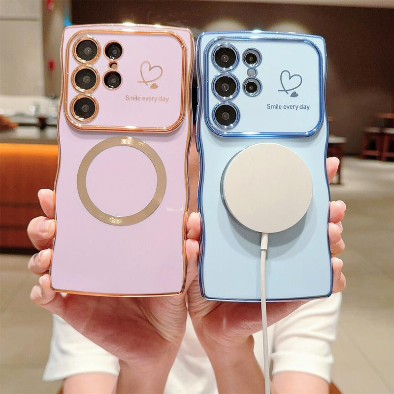 OREKROY【Freeship】Case for Samsung S25 Ultra Plus S24 S23 S22 ,Soft Wave Frame Curly Shape Magnetic Cute Love Heart Plating Phone Case with Raised Camera Lens Protection,Compatible with MagSafe Wireless Charging, Shockproof Back Cover for Women Girls OREKROY【Freeship】Case for Samsung S25 Ultra Plus S24 S23 S22 ,Soft Wave Frame Curly Shape Magnetic Cute Love Heart Plating Phone Case with Raised Camera Lens Protection,Compatible with MagSafe Wireless Charging, Shockproof Back Cover for Women Girls