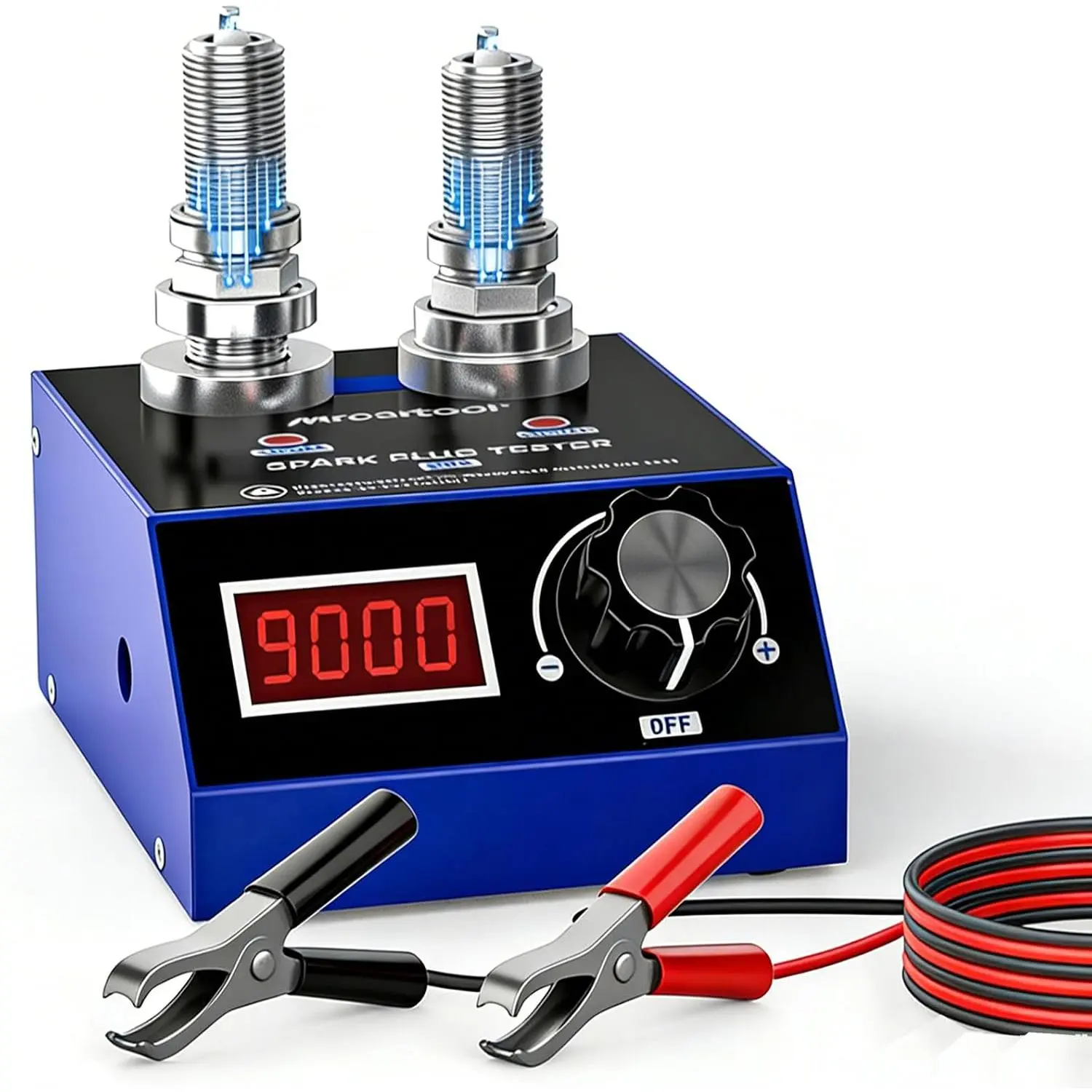 Handheld Digital Spark Tester, 500-9000rpm, 8mm Adjustable Socket for 12mm Ignition Plugs, Clamp-On Design No Outlet Needed, ABS Plastic, Multi-Hole Simultaneous Testing, Display, Fits VW Long & Standard Ignition Plugs