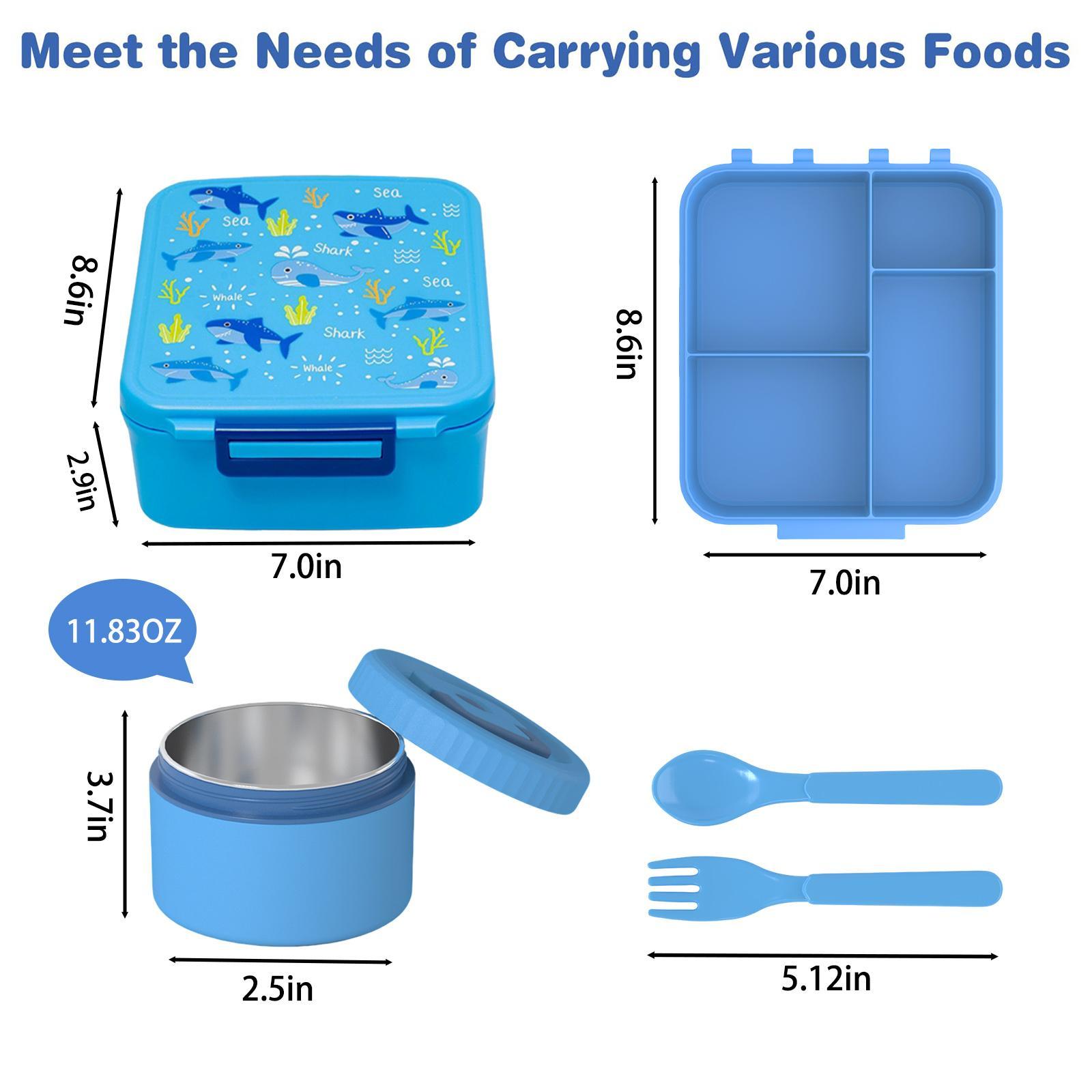 Leak-Proof 4-Compartment Bento Box with Insulated 8 oz Soup Jar | Portable Hot Food Lunch Container with Utensils for School & Travel