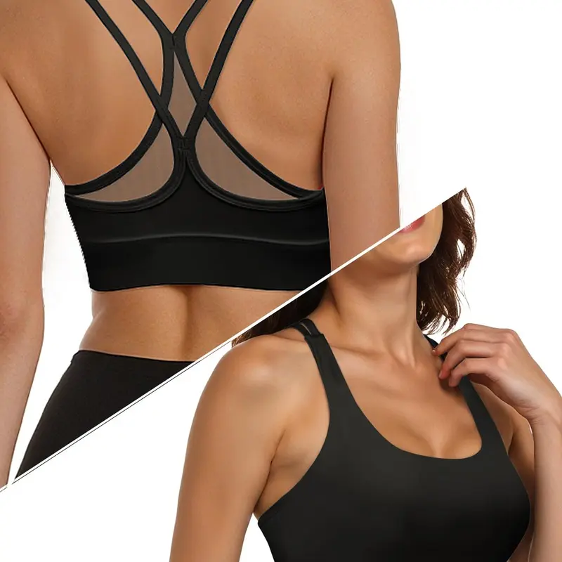 Women's Mesh Cross Sports Bra | Criss Cross Back | Medium Support | Breathable Workout Top