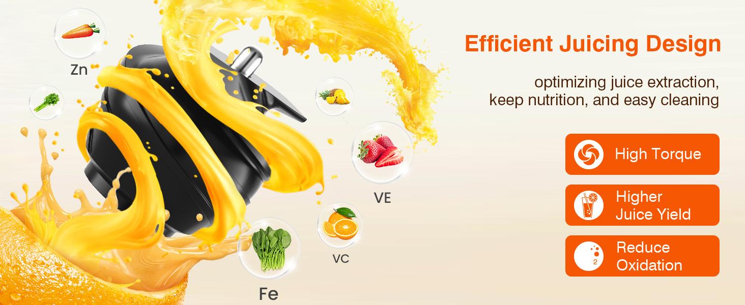 Cold Press Juicer, 2-in-1 Juicer Machines for Juice & Sorbet, with 5-Inch Wide Chute, High-Yield juice extractor for Fruits & Vegetables/High Nutrients/Reverse Mode/Easy to Clean