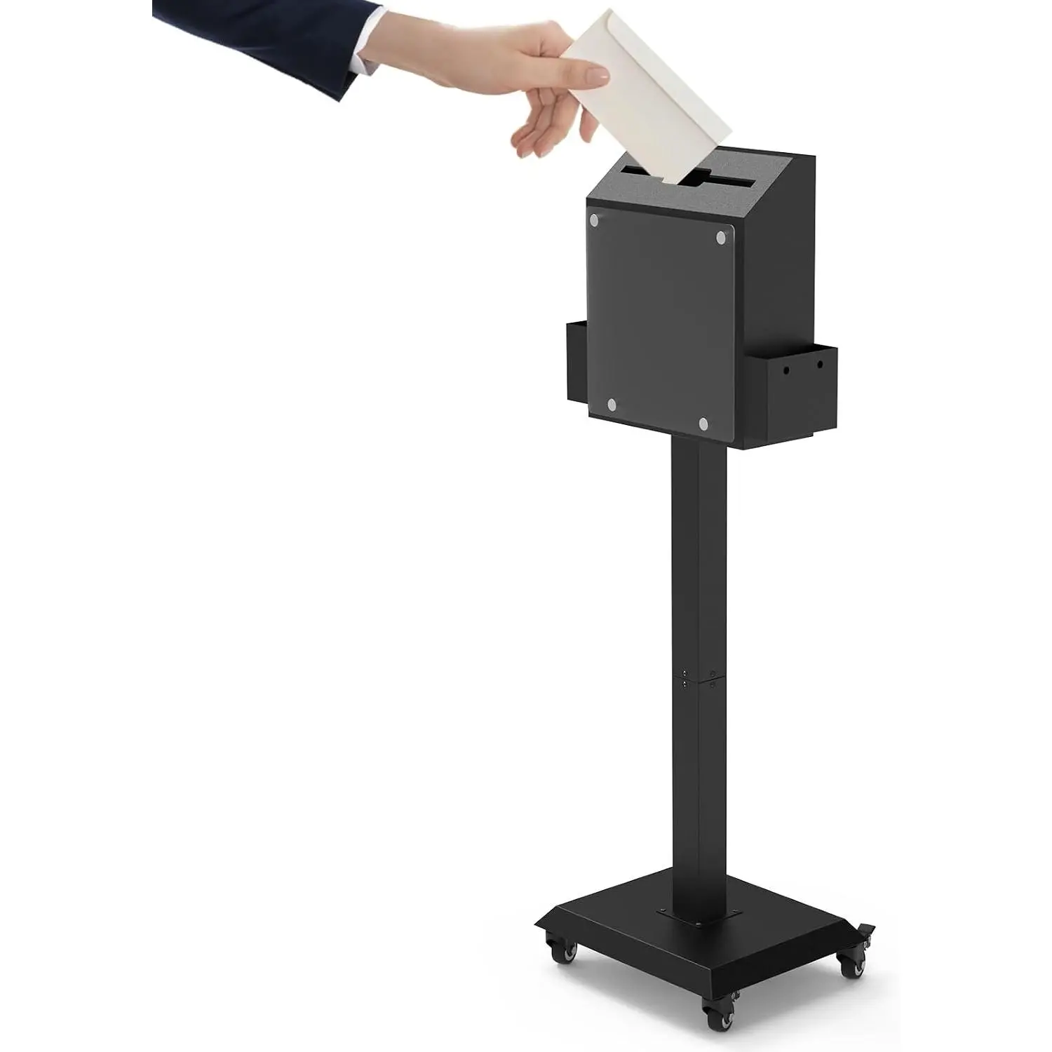 Freestanding Ballot Box Collection with Silent Caster Wheels: Secure and Versatile for Office, Charity, and Events – Includes Lock and Large Slot, Functions as Donation, Suggestion, and Offering Box.