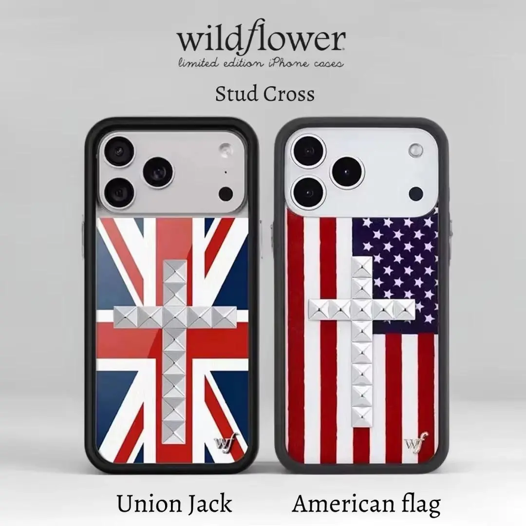Wildflower Rivet Phone Case, INS Hot Trend Union Jack UK London Flag Cover for iPhone 11 12 13 14 15 16 17 Pro Max Plus