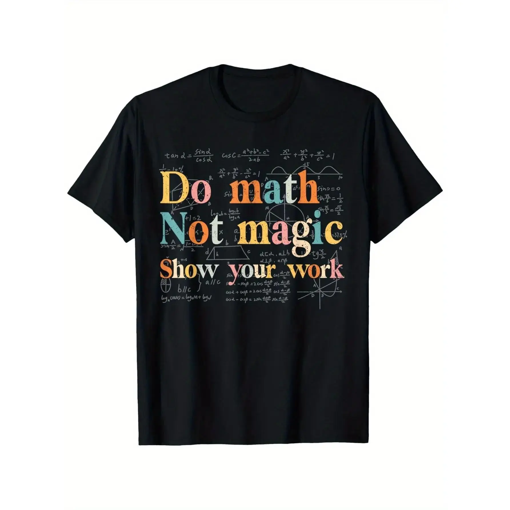 Fun math teacher and student T-shirts, casual crew neck short sleeves, stretch cotton, machine washable - sizes S to XXXL. Magic replaces arithmetic, suitable for outdoor use.