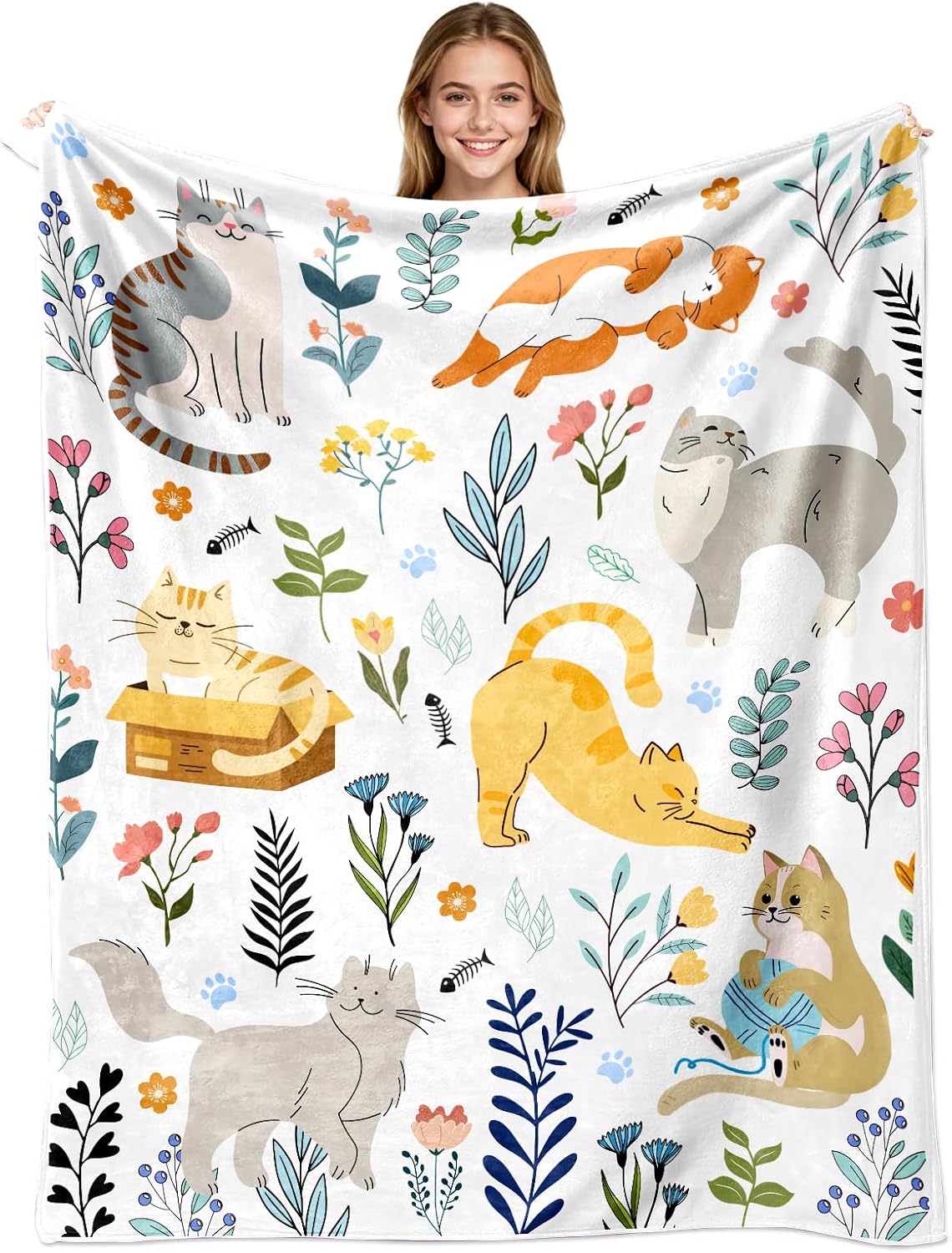Cat Blanket Gifts for Women Girls Soft Flannel Cats Throw Blanket Merch Stuff for Cat Lovers 50"X 40"