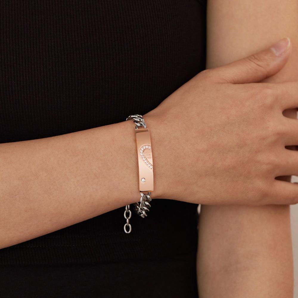 City Fashion Hip Hop Cuban Link Chain, Titanium Steel Couple Bracelets for Men & Women,2pcs His and Hers Couple Bracelets set