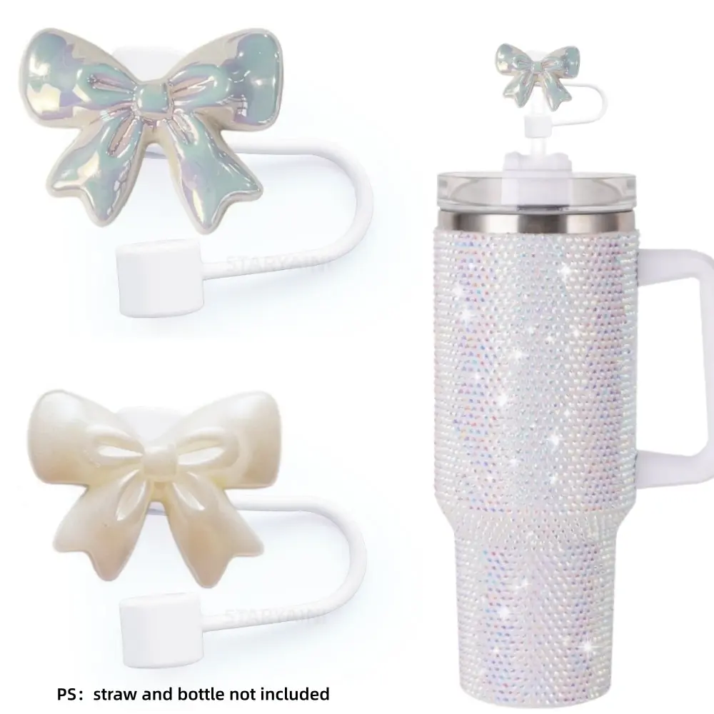 Bow Decor Straw Cover, 2 Counts/set Straw Protector Tips for Reusable Drinking Straws, Water Bottle Tumblers Accessories, Silicone Lid, Drinkware Lid, Drink Protectors, Straw Toppers, Straw Covers Cap For Tumblers, Reusable Drinkware Covers