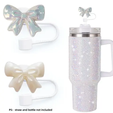 Bow Decor Straw Cover, 2 Counts/set Straw Protector Tips for Reusable Drinking Straws, Water Bottle Tumblers Accessories, Silicone Lid, Drinkware Lid, Drink Protectors, Straw Toppers, Straw Covers Cap For Tumblers, Reusable Drinkware Covers